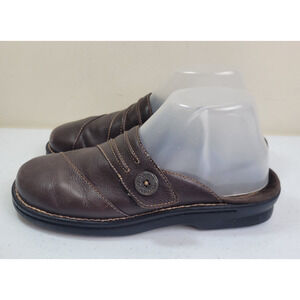 Clarks Patti Beli Mules Comfort Shoes Brown Leather Slip On Women's Size 8M
